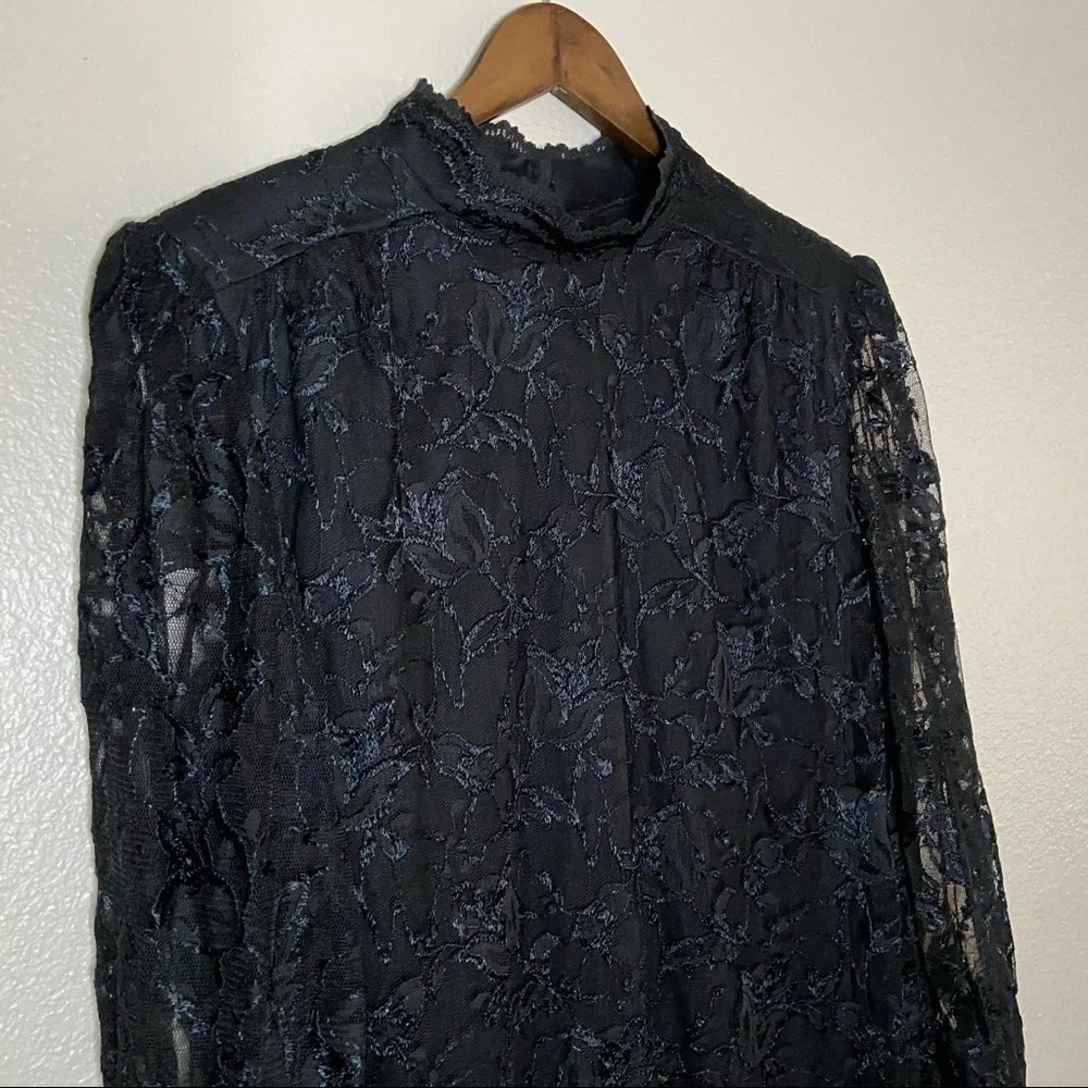 Vintage Mockneck Black Floral Lace Dress Sheer Size M/L BLAIR BOUTIQUE - Picture 2 of 13